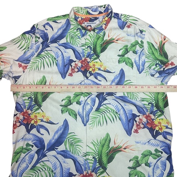 Tommy Bahama Shirt Men's XL White Blue Tropical Floral 100% Silk Camp Shirt - Picture 6 of 11